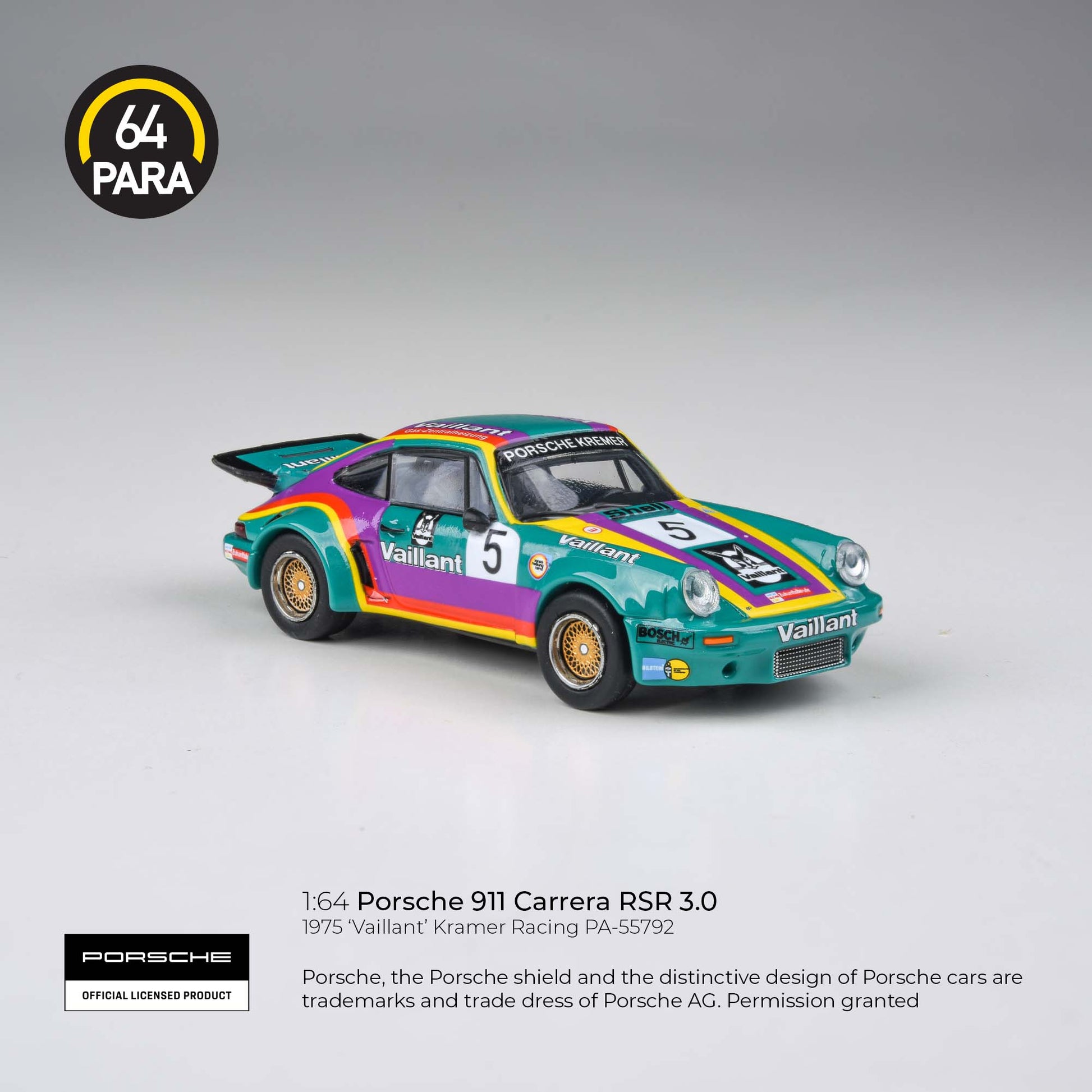 1975 Porsche 911 3.0 RSR 'Vaillant' Para 64 1:64 Scale Fishwheels