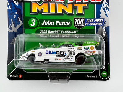 Racing Champions Mint John Force 2022 BlueDEF Platinum Funny Car Fishwheels
