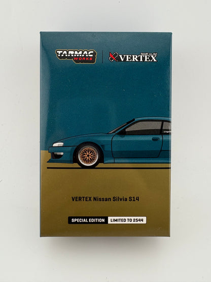 Tarmac Works x Vertex – Nissan Silvia S14 (Blue Green Metallic) – 1:64 Scale (Special Edition)
