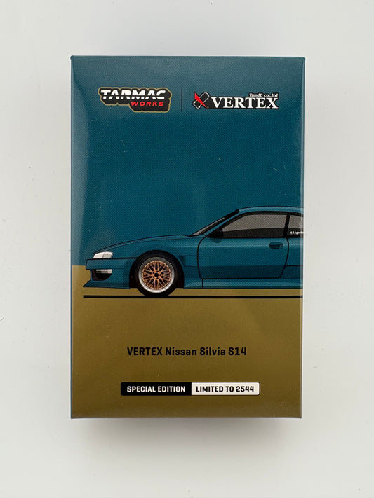 Tarmac Works x Vertex – Nissan Silvia S14 (Blue Green Metallic) – 1:64 Scale (Special Edition)